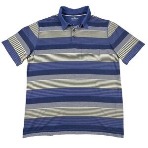 Outdoor Life Polo Shirt Mens L Blue Striped Short Sleeve Pocket Casual Cotton‎